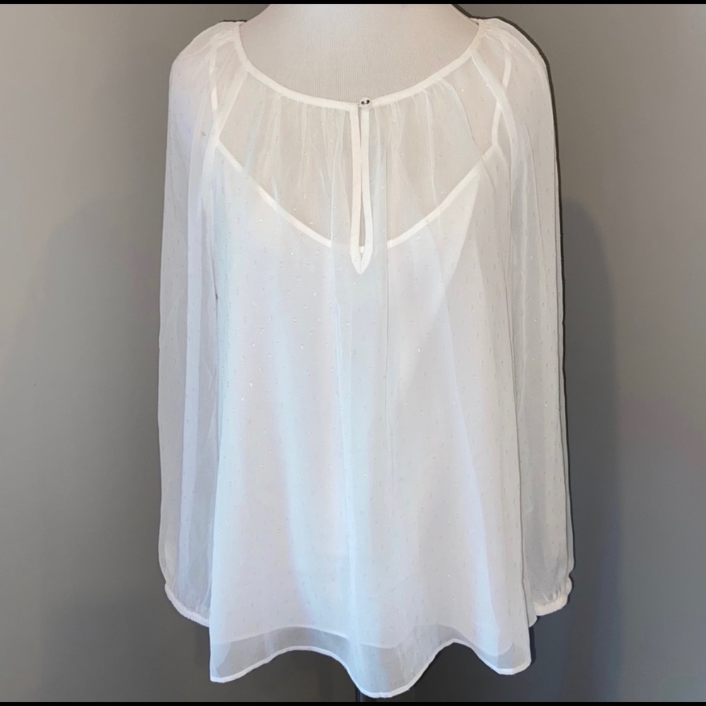 NWT Pin Dot Chiffon blouse inspired by our LA-made denim collection, Point Sur